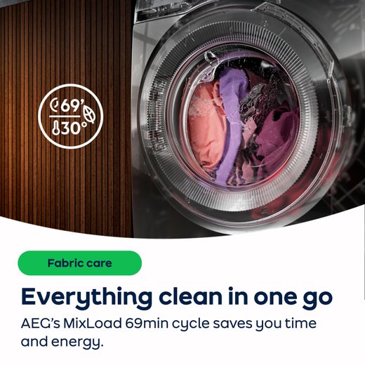 AEG ProSteam® Technology LFR741144B 11kg Washing Machine with 1400 rpm - White - AO Annotation - MixLoad 69min